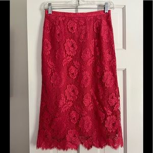 J. Crew Rose Lace fully lined pencil skirt with a back slit-very feminine!